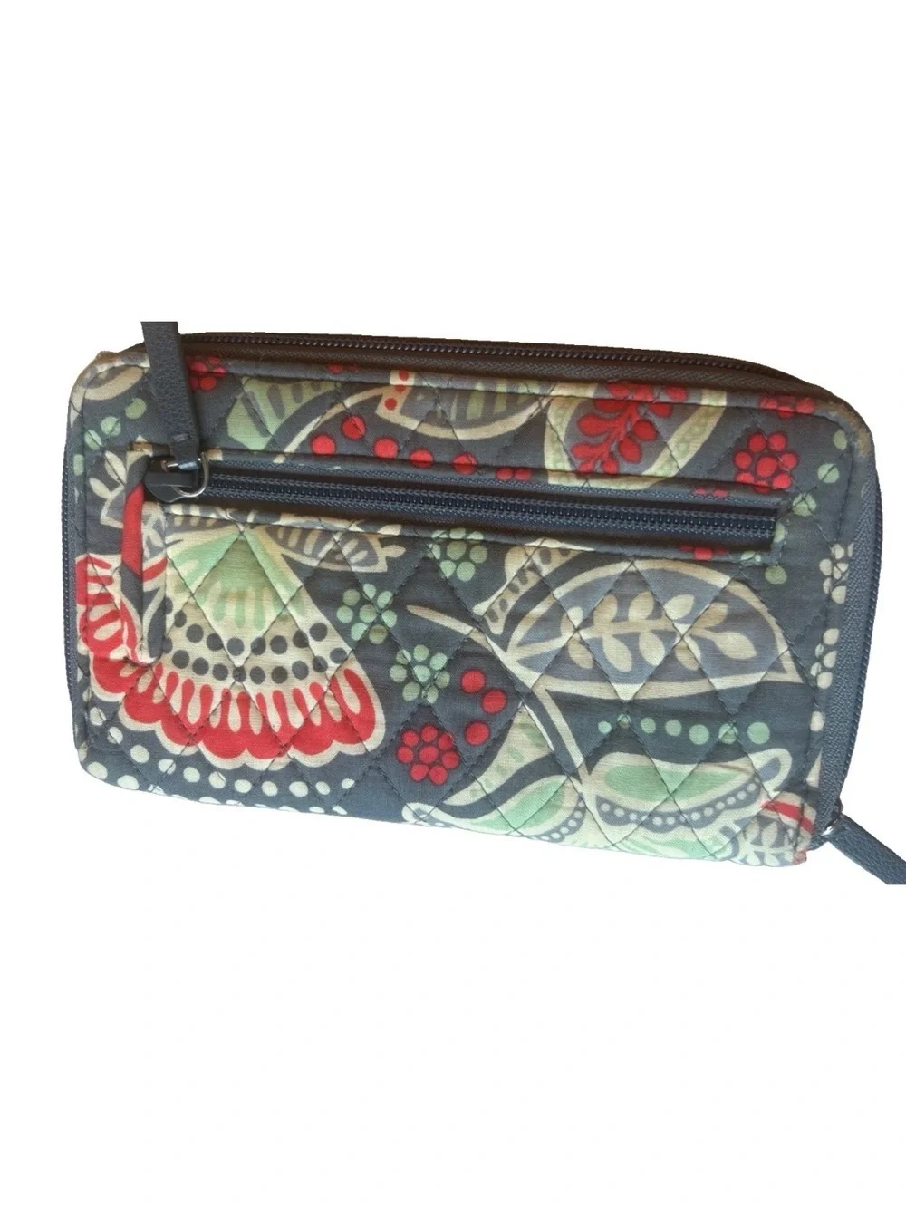 Vera Bradley Quilted Floral Wallet Zip Around Clutch Turn Lock Gray Paisley